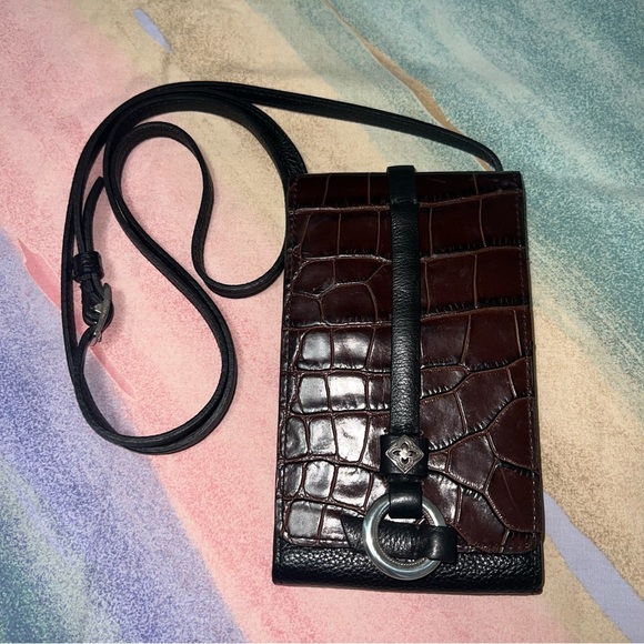 BRIGHTON Toledo Phone Organizer in Leather Black Croco Minimalist Crossbody - Picture 7 of 12
